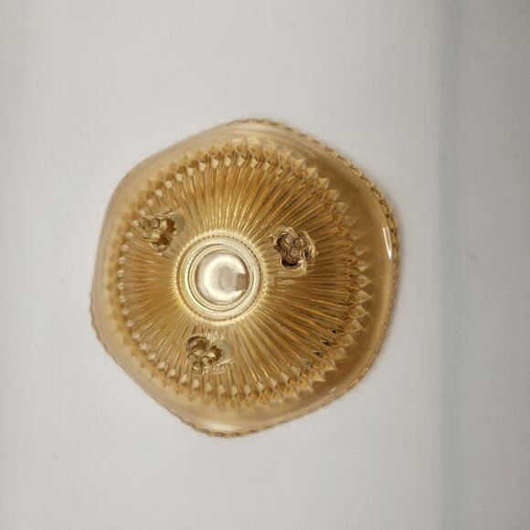 Vtg Carnival Glass Candy Dish Amber Three Footed Beaded Rim Diamond Pointed Ribs - Picture 4 of 6